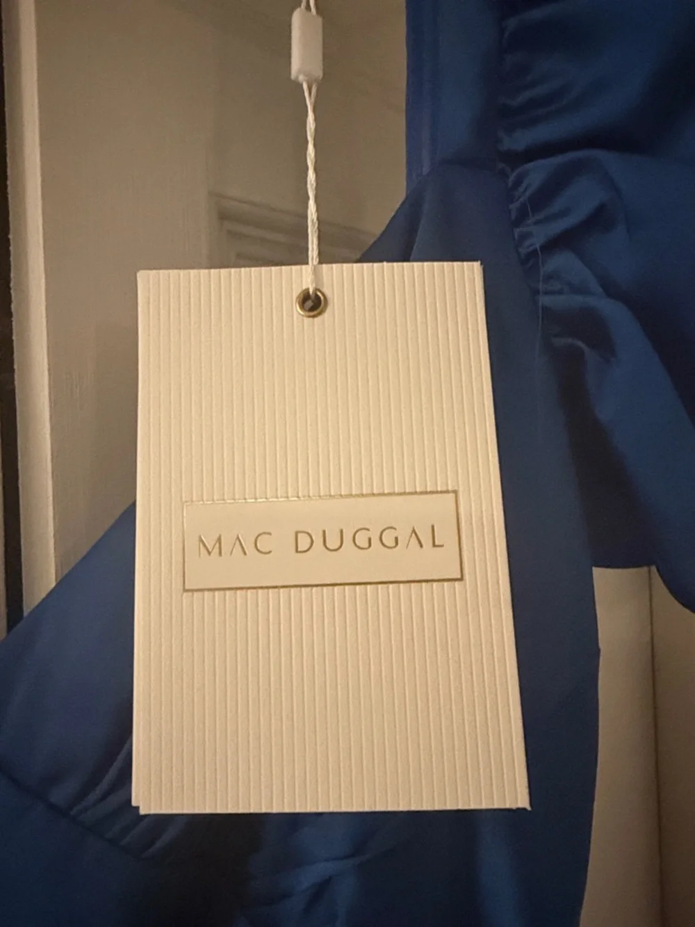 Mac Duggal Royal Blue Satin Maxi Dress with Puff Sleeves - Picture 2 of 4